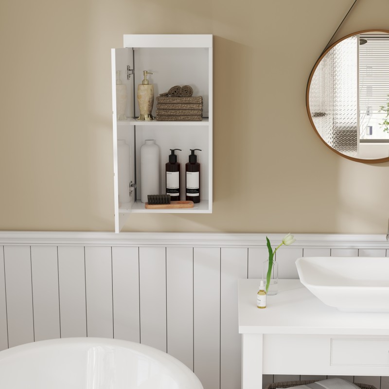 Seinään kiinnitettävä kylpyhuonekaappi, kaksitasoinen, lastulevy/MDF, 37,2 x 24,5 x 76,8 cm, valkoinen