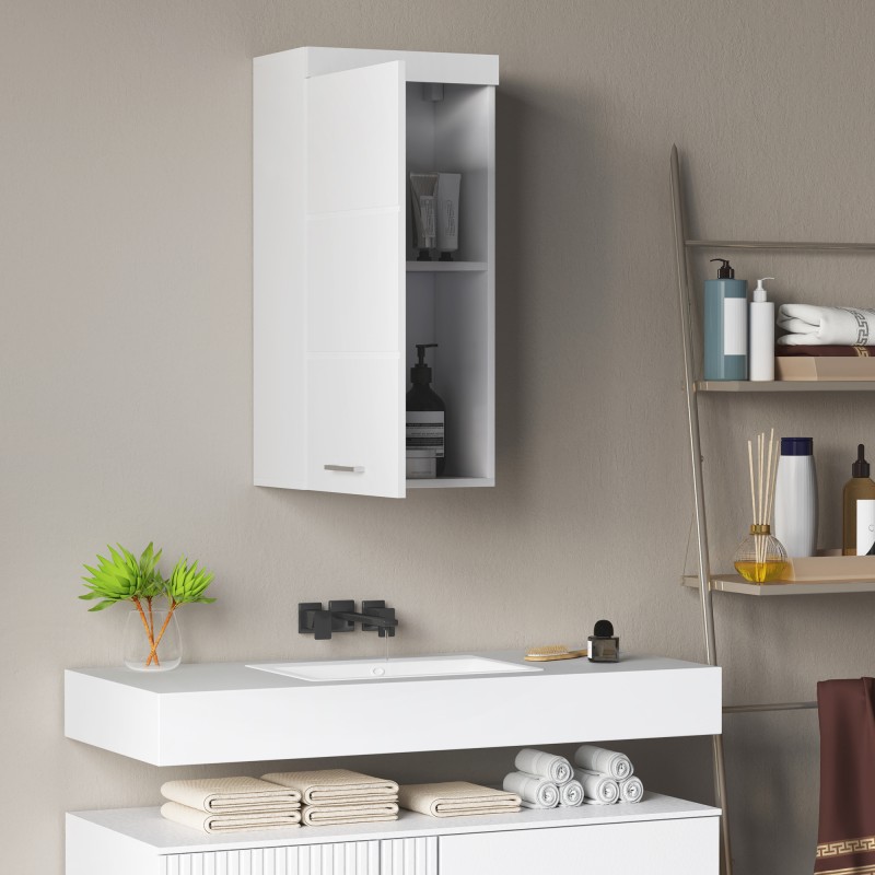 Seinään kiinnitettävä kylpyhuonekaappi, kaksitasoinen, lastulevy/MDF, 37,2 x 24,5 x 76,8 cm, valkoinen