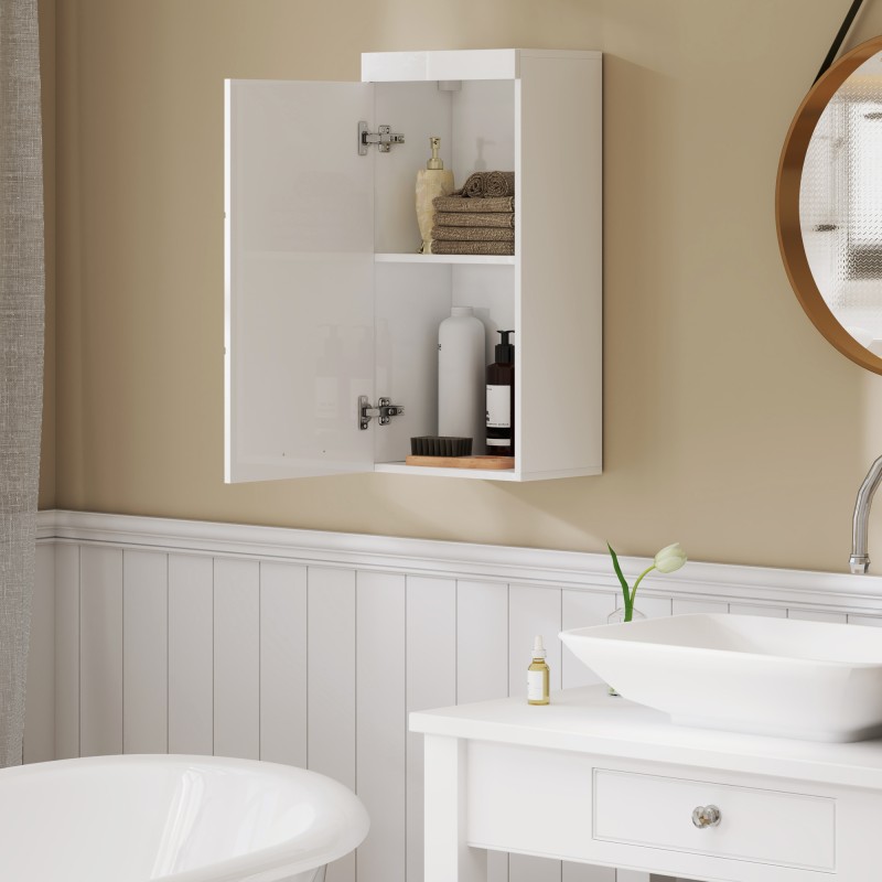 Seinään kiinnitettävä kylpyhuonekaappi, kaksitasoinen, lastulevy/MDF, 37,2 x 24,5 x 76,8 cm, valkoinen
