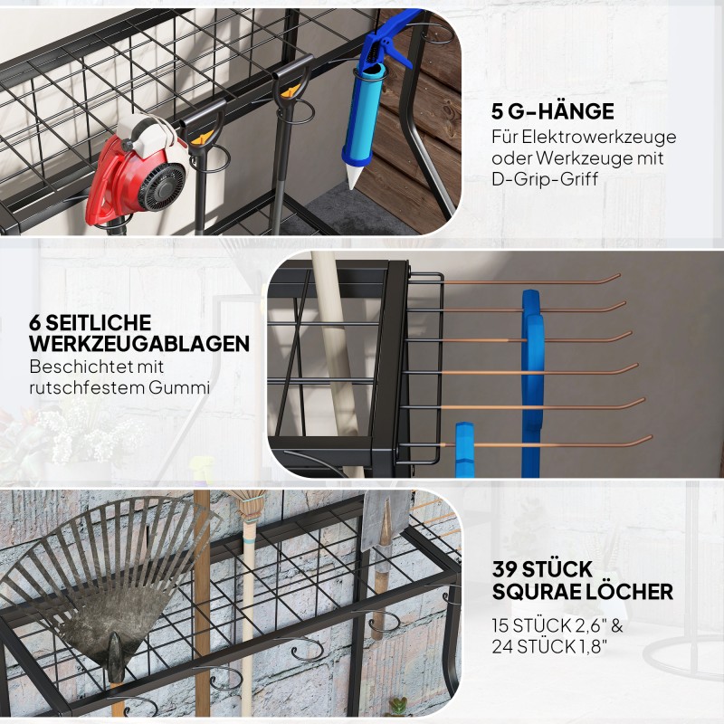 Puutarhatyökalujen säilytysteline, 3-tasoinen metallinen työkaluhylly, 84 x 53 x 73 cm, oranssi