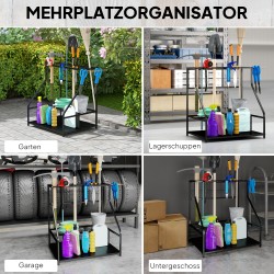 Puutarhatyökalujen säilytysteline, 3-tasoinen metallinen työkaluhylly, 84 x 53 x 73 cm, oranssi