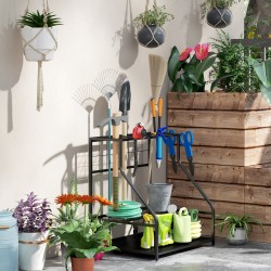 Puutarhatyökalujen säilytysteline, 3-tasoinen metallinen työkaluhylly, 84 x 53 x 73 cm, oranssi
