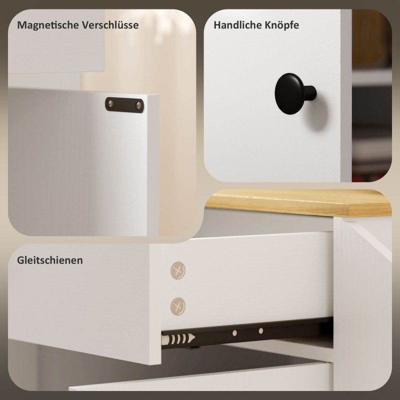 Keittiövaunu laatikolla, kaapilla ja maustehyllyllä 82 x 38 x 86,5 cm valkoinen/tammi