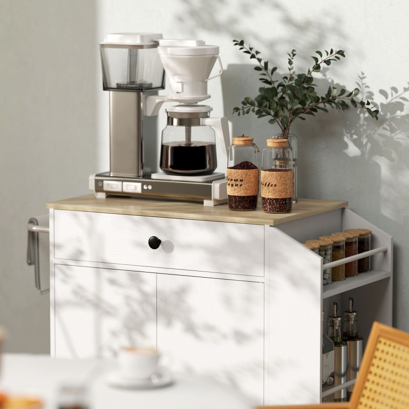 Keittiövaunu laatikolla, kaapilla ja maustehyllyllä 82 x 38 x 86,5 cm valkoinen/tammi