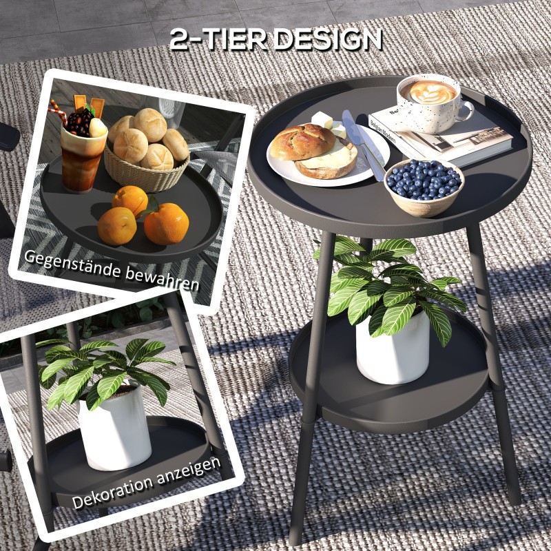 Kaksitasoinen metallinen parvekepöytä / puutarhapöytä Ø32 x 51 cm, musta