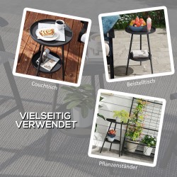 Kaksitasoinen metallinen parvekepöytä / puutarhapöytä Ø32 x 51 cm, musta