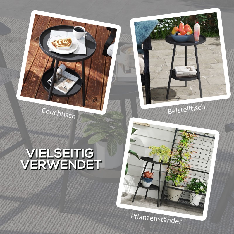 Kaksitasoinen metallinen parvekepöytä / puutarhapöytä Ø32 x 51 cm, musta