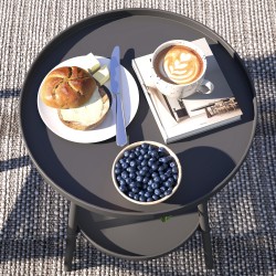 Kaksitasoinen metallinen parvekepöytä / puutarhapöytä Ø32 x 51 cm, musta