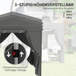 Pop up -paviljonki puutarhaan 2,5 x 2,5 m UPF50+ sivuseinillä ja kuljetuslaukulla, tummanharmaa