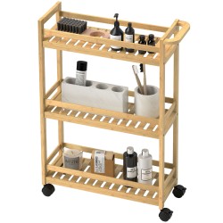 Bambusta valmistettu kapea tarjoilu ja säilytyskärry 3 tasoa 55 x 20 x 75 cm luonnonpuu