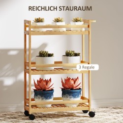 Bambusta valmistettu kapea tarjoilu- ja säilytyskärry, 3 tasoa, 55 x 20 x 75 cm, luonnonpuu