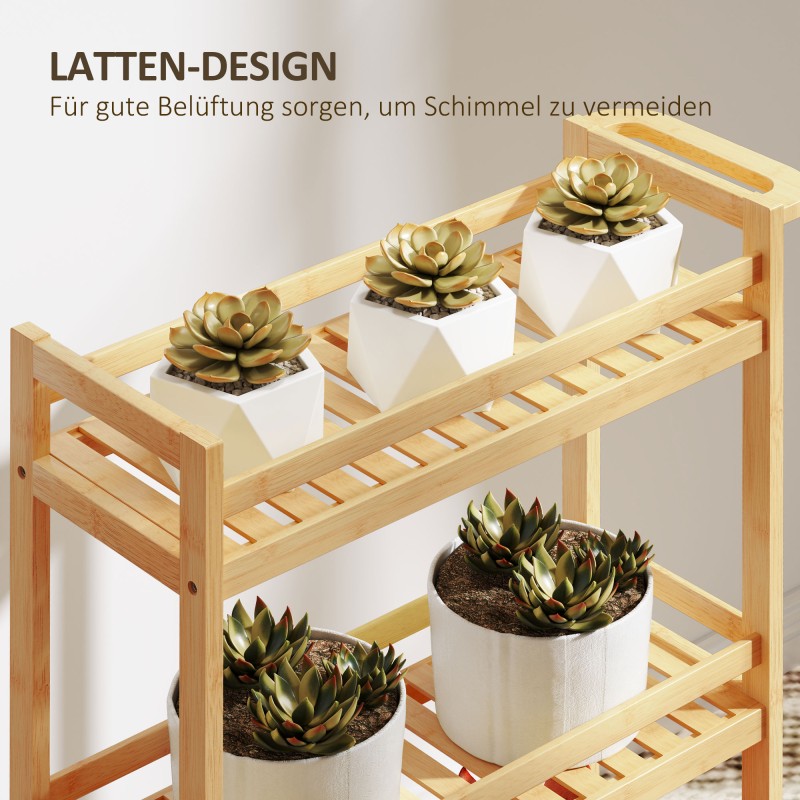 Bambusta valmistettu kapea tarjoilu- ja säilytyskärry, 3 tasoa, 55 x 20 x 75 cm, luonnonpuu