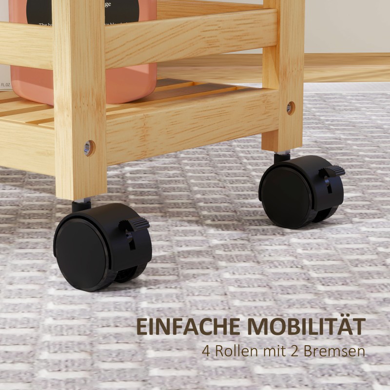 Bambusta valmistettu kapea tarjoilu- ja säilytyskärry, 3 tasoa, 55 x 20 x 75 cm, luonnonpuu