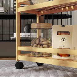 Bambusta valmistettu kapea tarjoilu- ja säilytyskärry, 3 tasoa, 55 x 20 x 75 cm, luonnonpuu