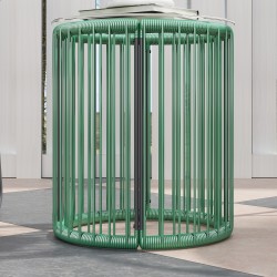 3-osainen ulkokalustesetti parvekkeelle, 2 tuolia ja pyöreä pöytä, polyrottinki ja teräs, vihreä