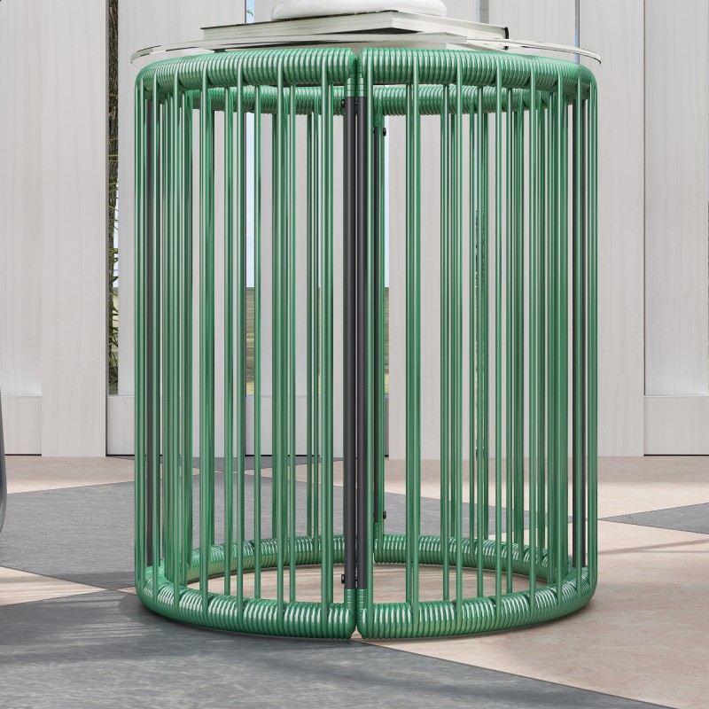 3-osainen ulkokalustesetti parvekkeelle, 2 tuolia ja pyöreä pöytä, polyrottinki ja teräs, vihreä