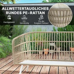 Polyrottinki puutarhakalustesetti 4 hengelle, sohva + 2 nojatuolia + pöytä, creme/khaki