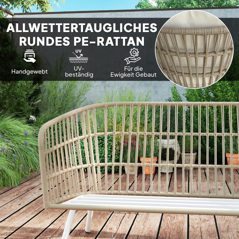 Polyrottinki puutarhakalustesetti 4 hengelle, sohva + 2 nojatuolia + pöytä, creme/khaki