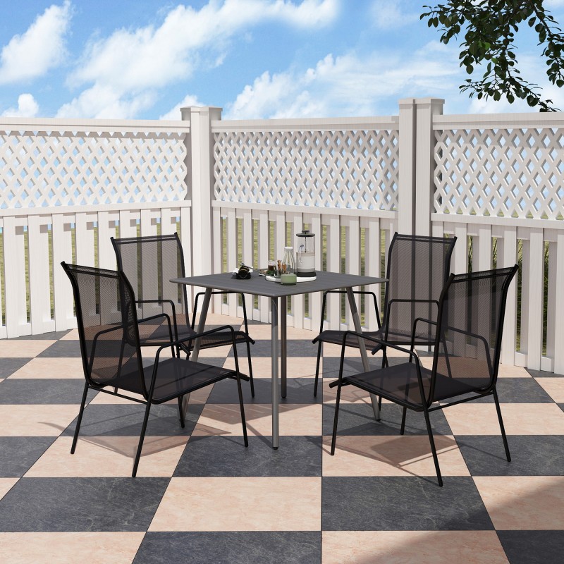 Ulkopöytä 4 hengelle, terästä, 80 x 80 x 74 cm, harmaa