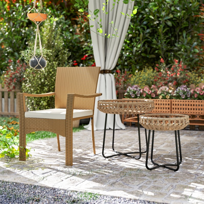 Sivupöytäsarja ulko- ja sisäkäyttöön 2 kpl PE-rottinki teräs Ø56/41 cm ruskea/musta