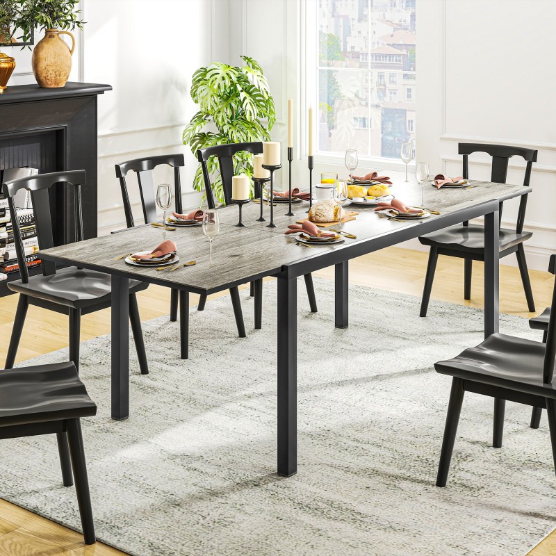 Jatkettava ulkoruokapöytä 6–8 hengelle, alumiini/teräs/muovi, 160–240 x 90 cm, harmaa