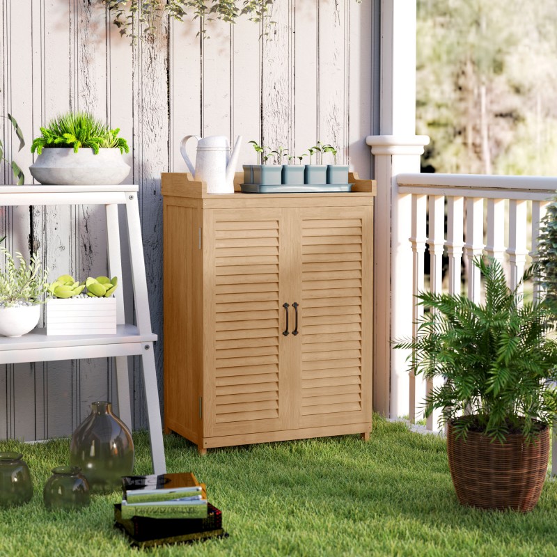 Puutarhakaappi ulkokäyttöön kuusta, työtasolla, 65,5 x 40 x 98,5 cm, keltainen