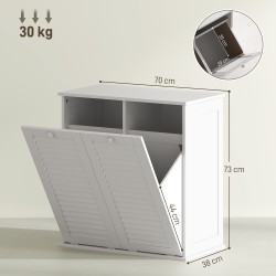 Pyykkikaappi kahdella kallistuvalla lokerolla MDF 70 x 38 x 73 cm valkoinen