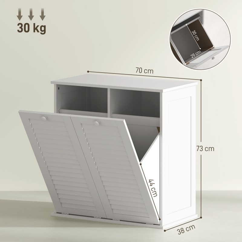 Pyykkikaappi kahdella kallistuvalla lokerolla MDF 70 x 38 x 73 cm valkoinen