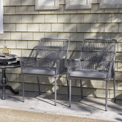 Puutarhatuolit 2 kpl terassille, rottinkijäljitelmä ja teräs, pestävät pehmusteet, tummanharmaa