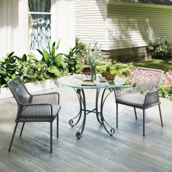 Puutarhatuolit 2 kpl terassille, rottinkijäljitelmä ja teräs, pestävät pehmusteet, tummanharmaa