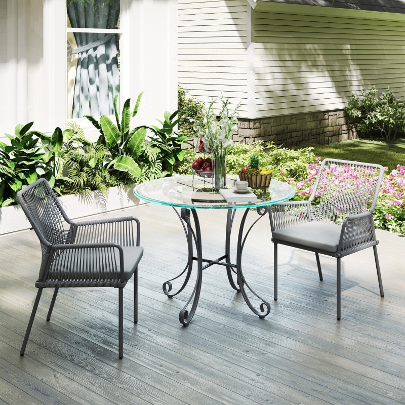 Puutarhatuolit 2 kpl terassille, rottinkijäljitelmä ja teräs, pestävät pehmusteet, tummanharmaa