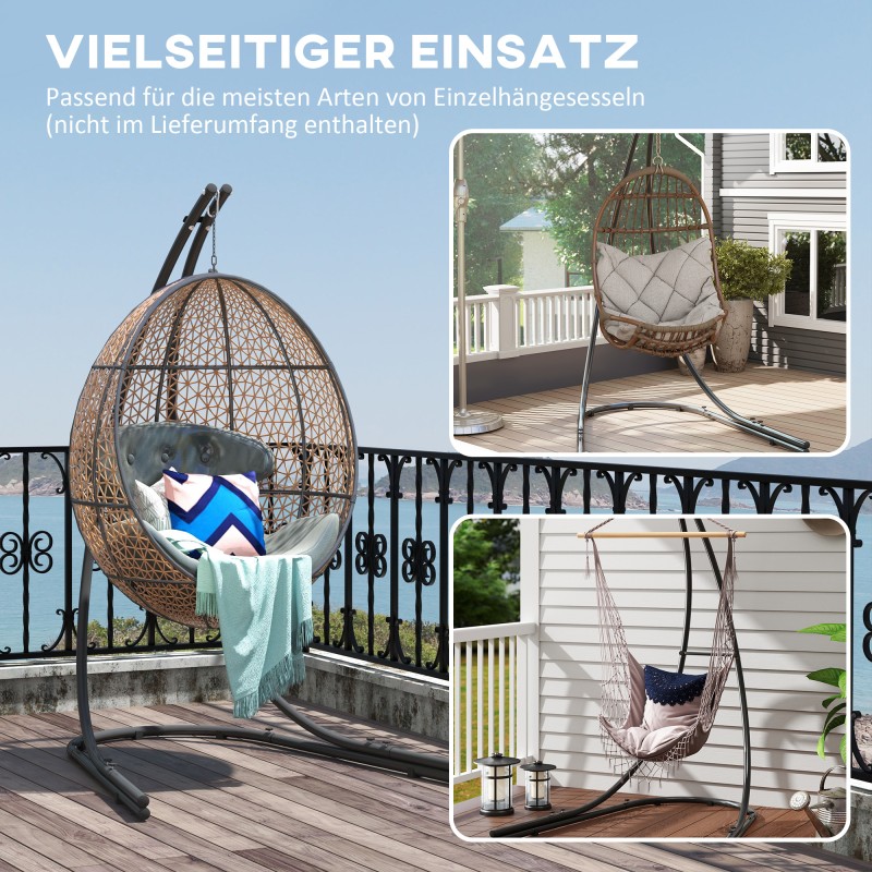 Riippuistuimen jalusta C-mallinen metallirunko 154x134x221 cm 150 kg musta