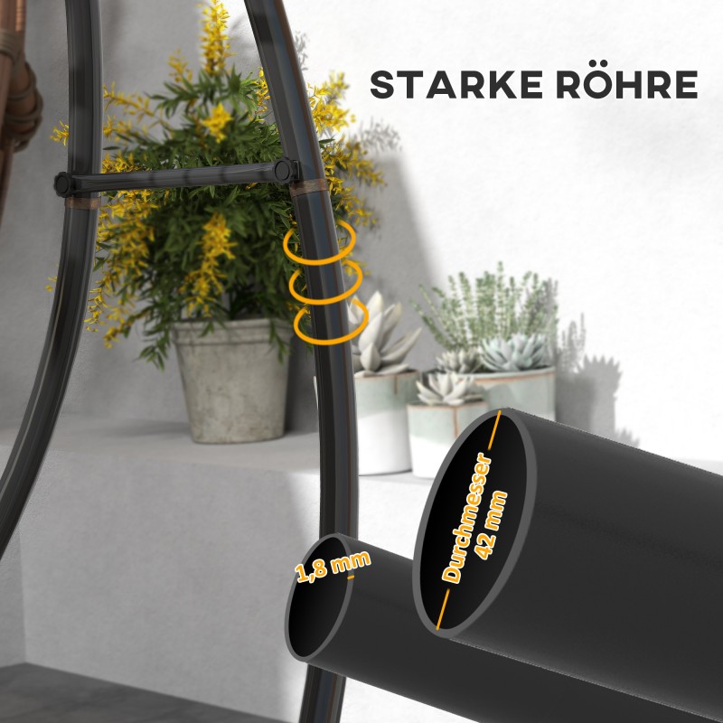 Riippuistuimen jalusta C-mallinen metallirunko 154x134x221 cm 150 kg musta