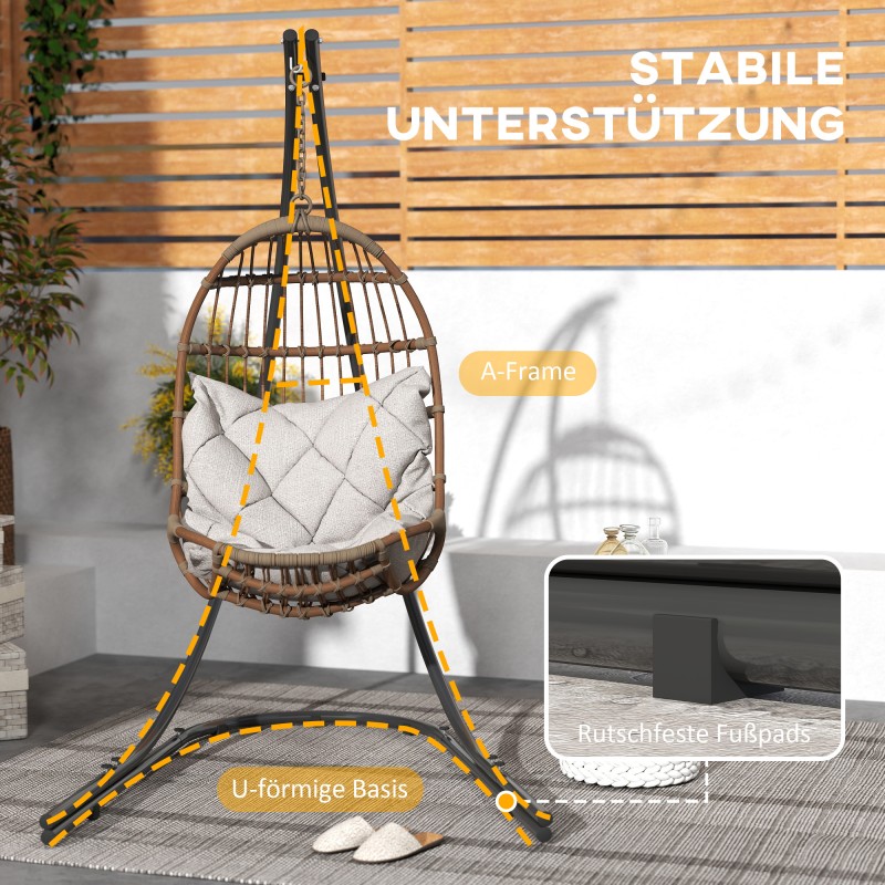 Riippuistuimen jalusta C-mallinen metallirunko 154x134x221 cm 150 kg musta