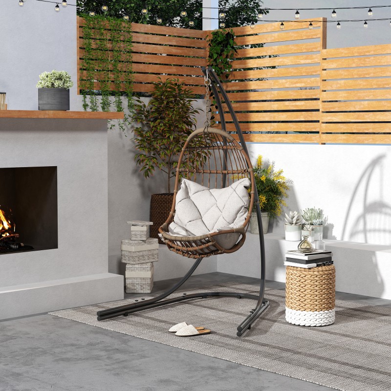 Riippuistuimen jalusta C-mallinen metallirunko 154x134x221 cm 150 kg musta