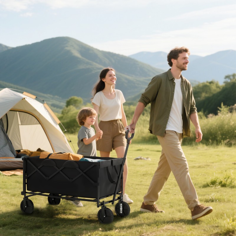 Kokoontaitettava puutarhavaunu 160 l 100 kg teräs ja Oxford-kangas musta