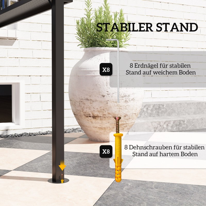 Grillikatos metallinen vedenpitävä 250 x 160 x 250 cm sivuhyllyillä, musta