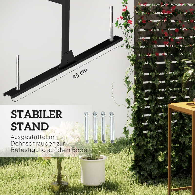 Ulkotilan metallinen tilanjakaja ja näkösuoja, lamelliseinä, 122 x 45 x 198 cm, musta