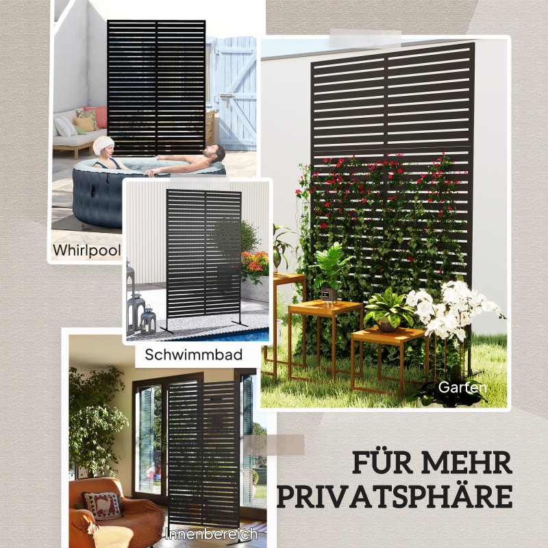 Ulkotilan metallinen tilanjakaja ja näkösuoja, lamelliseinä, 122 x 45 x 198 cm, musta