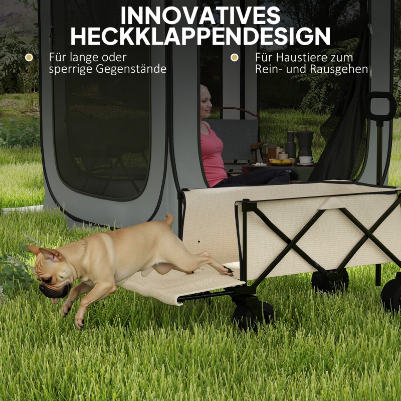 Kokoontaitettava kuljetusvaunu puutarhaan 90x48x92 cm 100 kg 138 L teräs ja Oxford-kangas beige