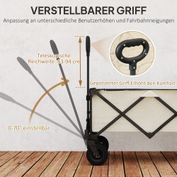 Kokoontaitettava kuljetusvaunu puutarhaan 90x48x92 cm 100 kg 138 L teräs ja Oxford-kangas beige