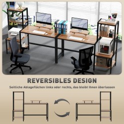 Työpöytä näytönkorottimella ja 4-tasoisella hyllyllä, teollinen ruskea/musta, 150 x 48 x 125 cm