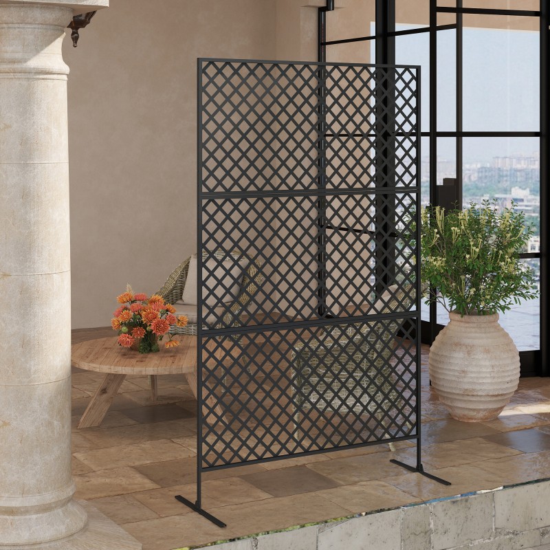 Ulkotilan tilanjakaja ja köynnöstuki terästä 122 x 45 x 198 cm, musta