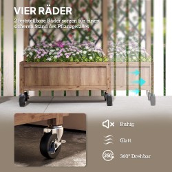 Viljelylaatikko ristikolla ja pyörillä ulkokäyttöön, kuusipuu/teräs, 52x25x97 cm, 2 kpl, ruskea/musta