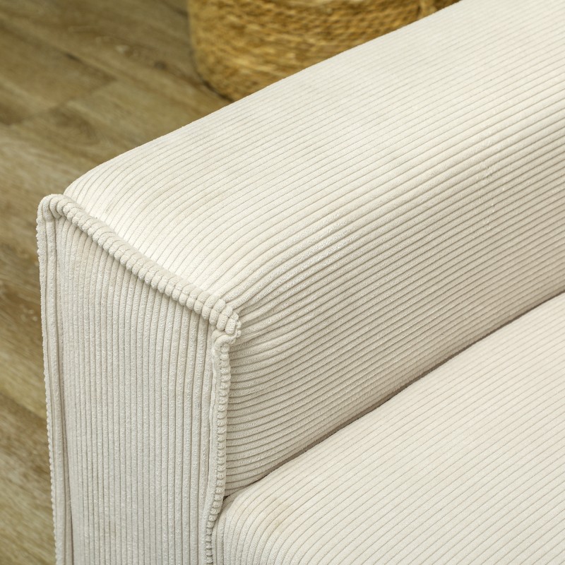 3-istuttava sohva olohuoneeseen, cord-kangas, 193 cm, kermanvalkoinen