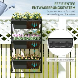 Kolmitasoinen ulkokäyttöön istutusteline 3 ruukkua 10 L teräs ja muovi 56x42x100 cm tummanharmaa