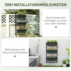 Kolmitasoinen ulkokäyttöön istutusteline 3 ruukkua 10 L teräs ja muovi 56x42x100 cm tummanharmaa