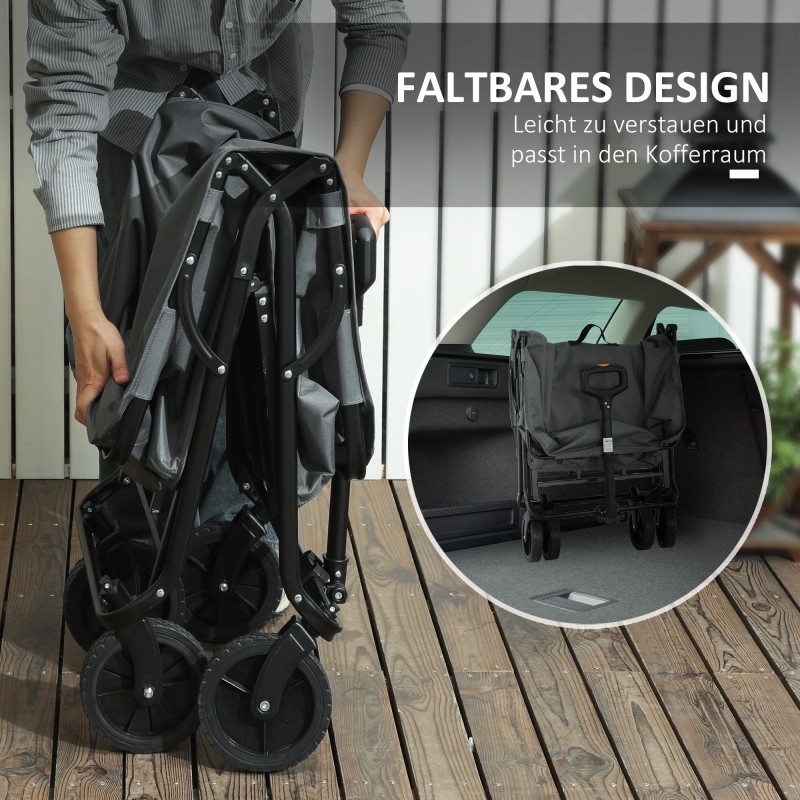 Kokoontaitettava puutarhavaunu 160 l, teräsrunko, irrotettava kangasosasto, kantavuus 120 kg, tummanharmaa