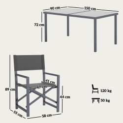 Ulkoruokailuryhmä 5-osainen teräs ja lasi 4 hengelle taittuvilla tuoleilla harmaa