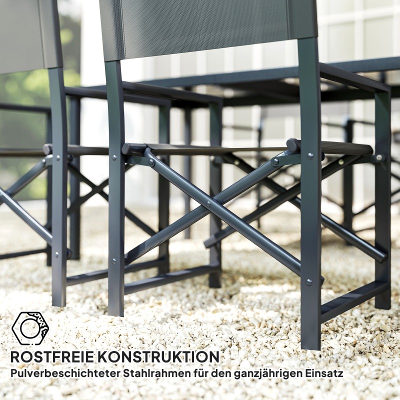 Ulkoruokailuryhmä 5-osainen teräs ja lasi 4 hengelle taittuvilla tuoleilla harmaa